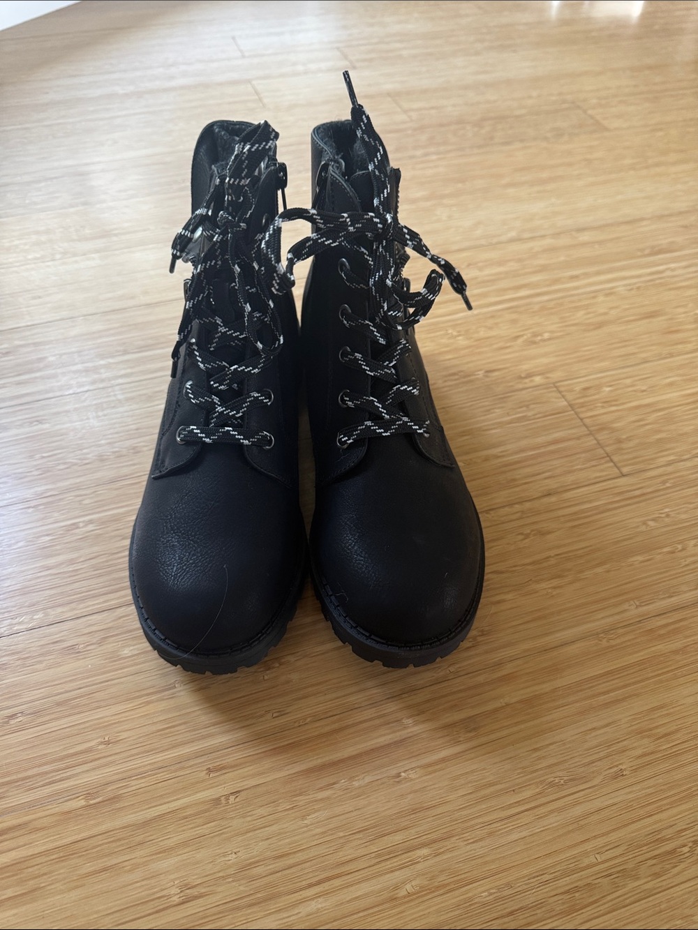 Jellypop Black Lace-Up Combat Boots with Contrast Laces